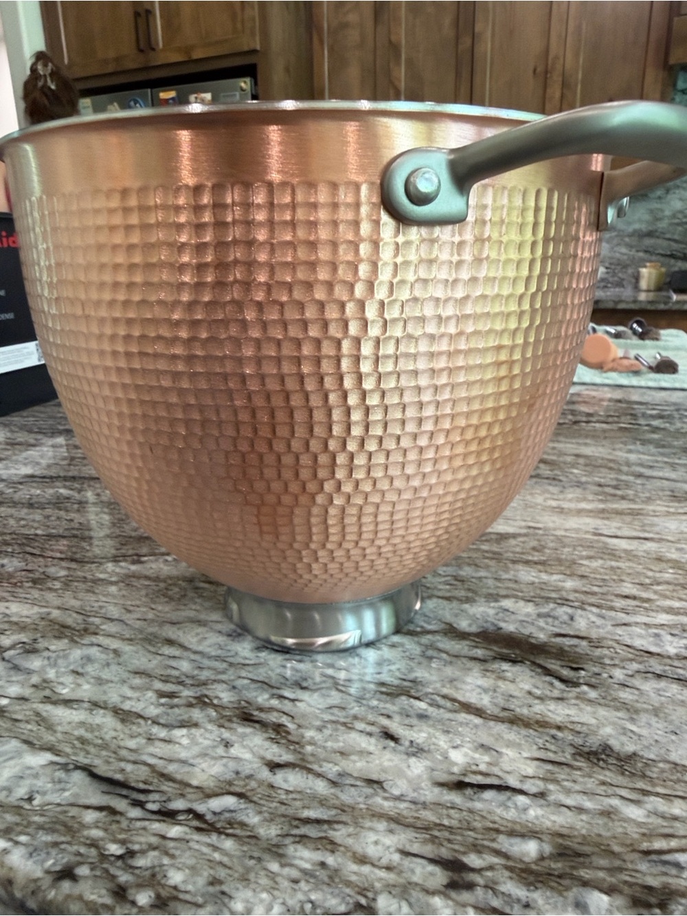 KitchenAid Hammered Copper Tone Mixing Bowl with Silver Handle